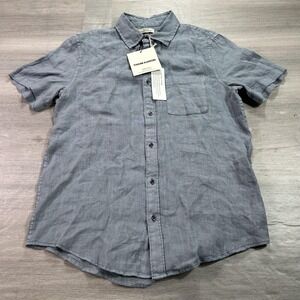 NEW Thom Aaron Shirt Mens Medium Gray 100% Linen Short Sleeve Button Up Casual